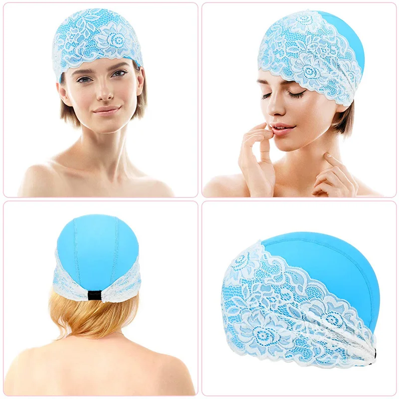 Fashion Elastic Swimming Cap Women Lace Flower Swimming Hat PU Waterproof Bathing Surfing Cap for Long Short Hair