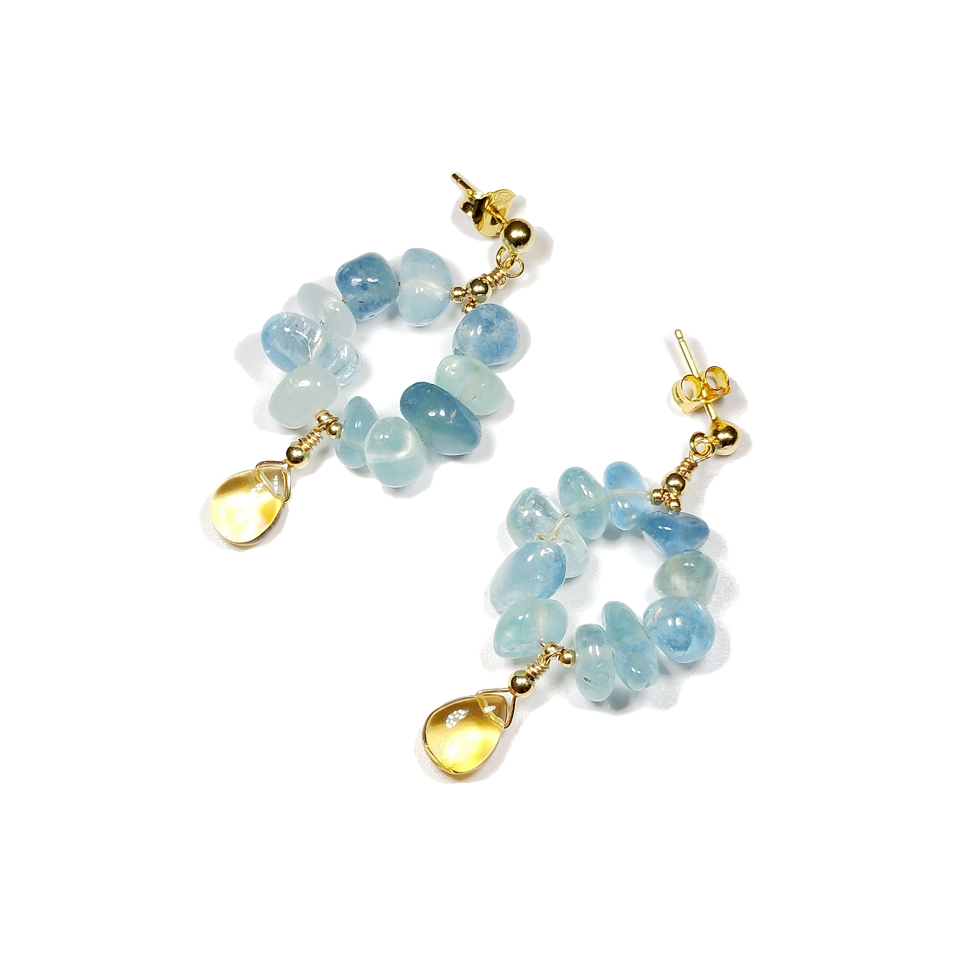 Lii Ji Natural Aquamarine Citrine 925 Sterling Silver Stud Earrings Gold Plated Exquisite Jewelry Femme Gift