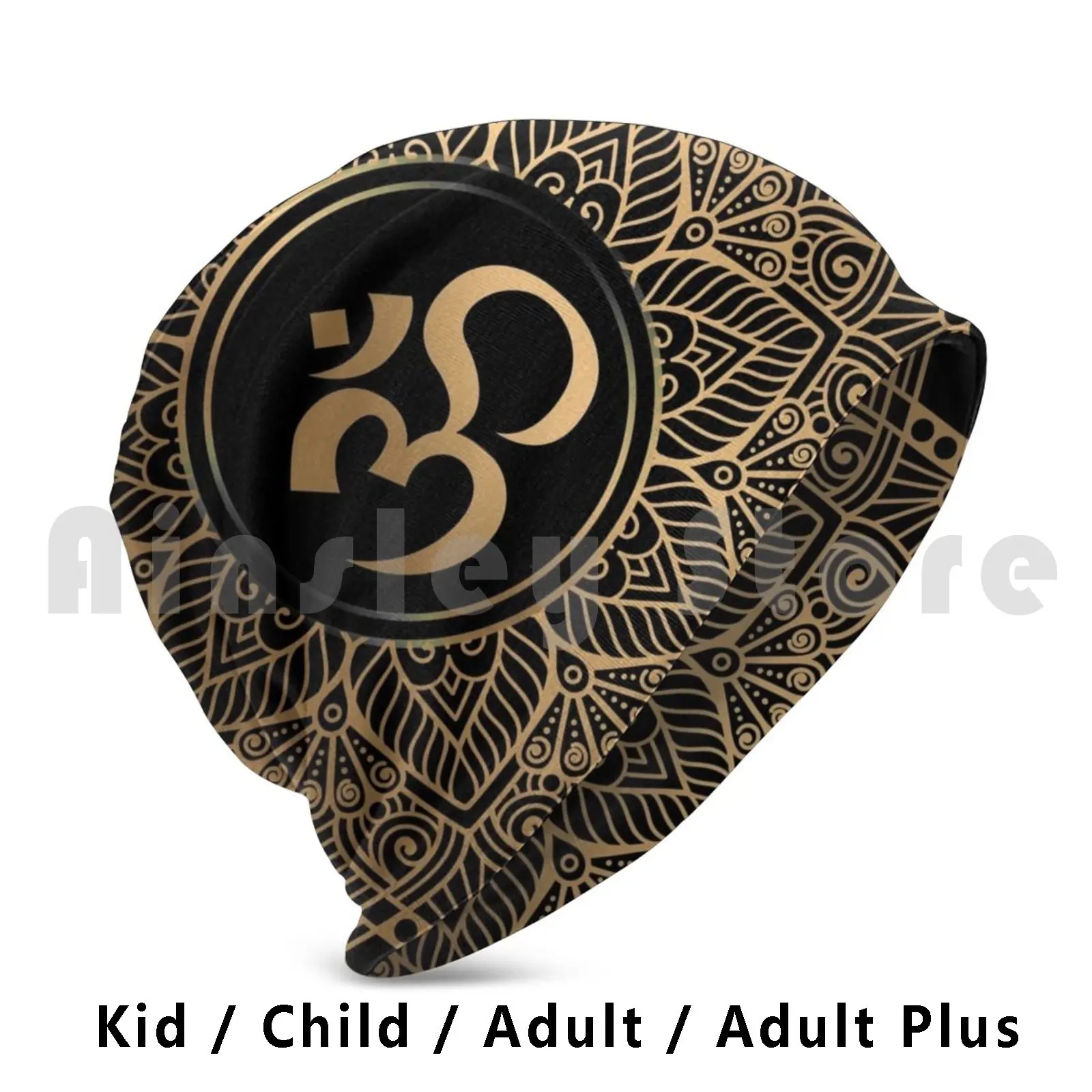 Golden Mandala Beanie Hedging Cap DIY Print Cushion Gold Golden Mandala Om Yoga Aum Ohm Henna