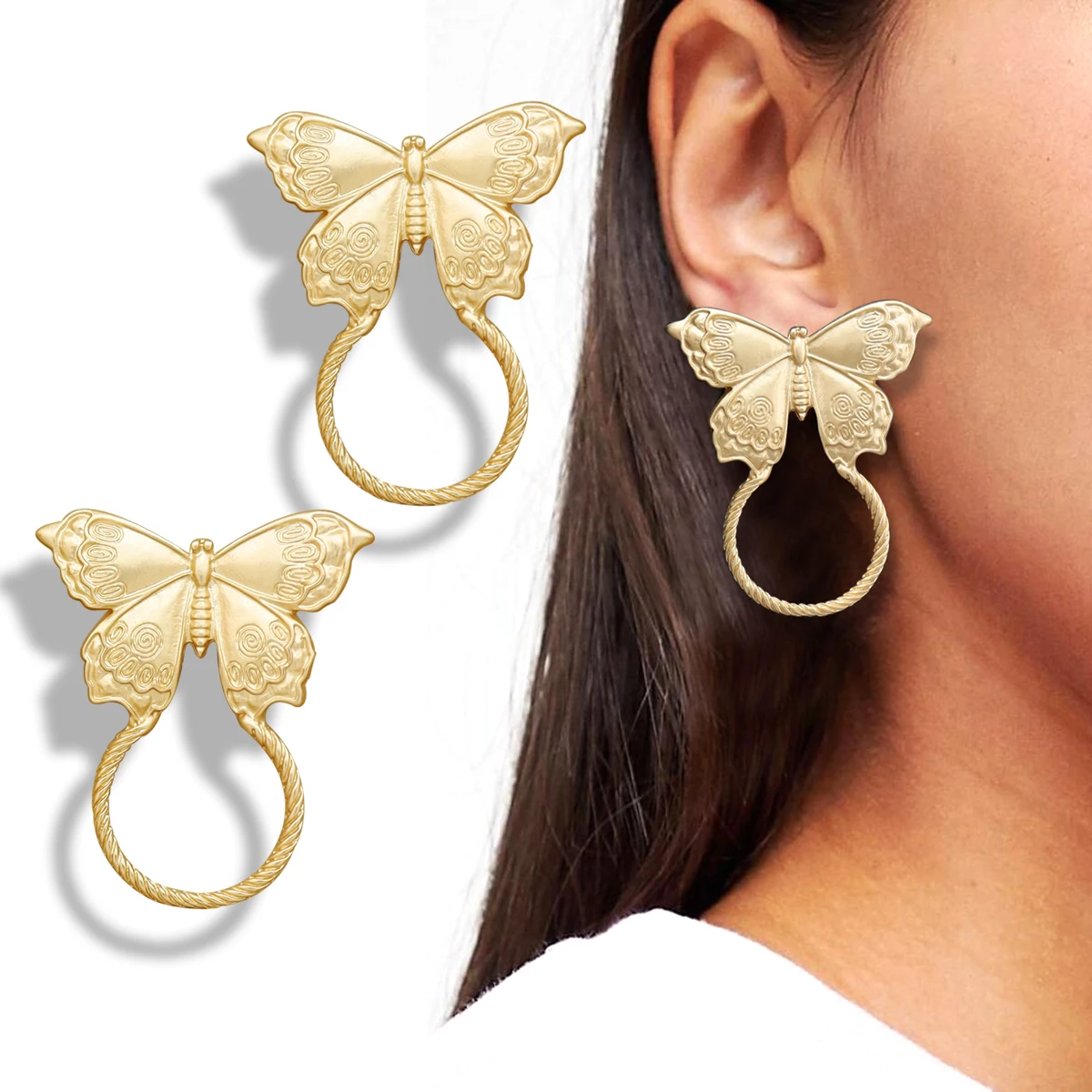 RechicGu Retro Personality Three-Dimensional Butterfly Ear Studs Female Sweet Vintage Hoop Earrings For Women Brincos Jewelry