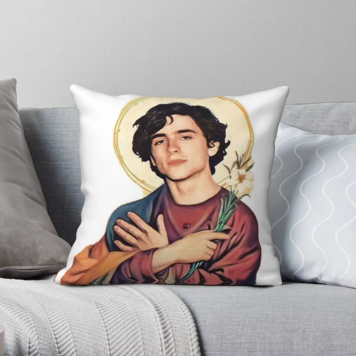 Timothee Chalamet SaintGod Sticker Square Pillowcase Polyester Linen Velvet Creative Zip Decorative Pillow Case Cushion Cover 18