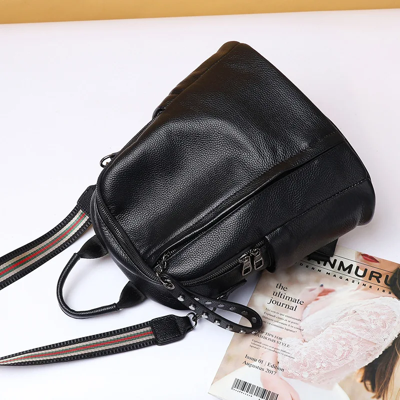 Women Backpack Cowhide Genuine Leather Vintage Knapsack Colleague Girls Student School Bag Lady Travel Packsack Shoulder Bags