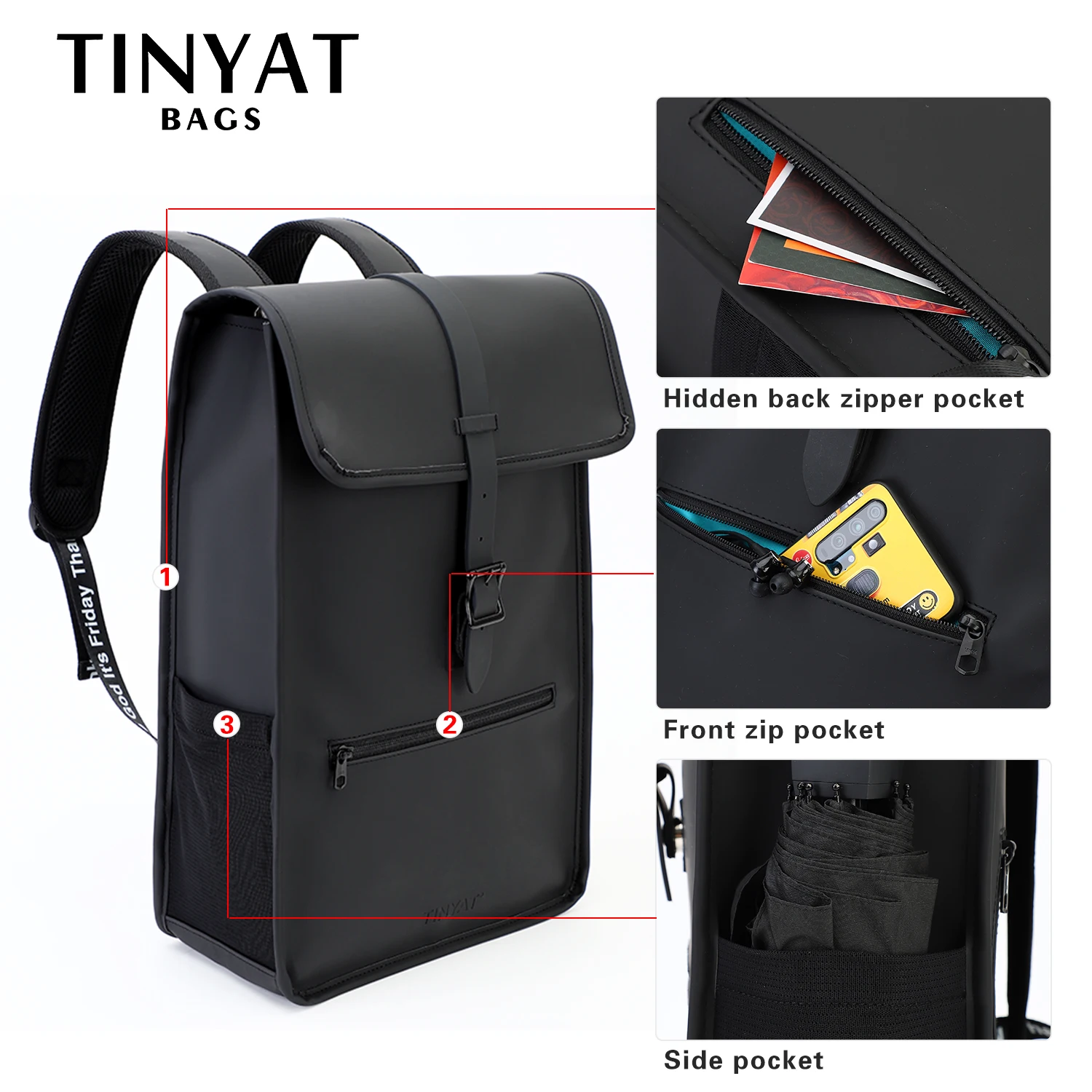 Imagem -04 - Tinyat Novo Masculino Mochila de Couro Portátil para 14 Polegada à Prova Impermeável Água Mochila de Viagem para a Escola Caminhadas Finshing Mochila