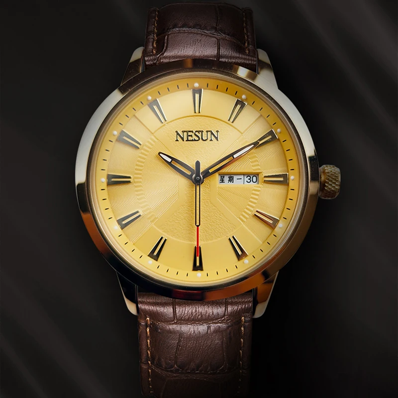سويسرا العلامة التجارية الفاخرة NESUN اليابان استيراد ميوتا حركة الكوارتز ساعات رجالية 30 متر مقاوم للماء ساعة جلد طبيعي N7055 #5