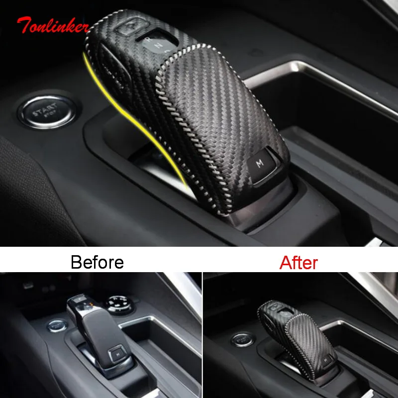 Tonlinker Interior Gear Head Cover case sticker for Peugeot 508 3008/GT 4008 2017-19 Car Styling 1 PCS PU Leather Cover sticker