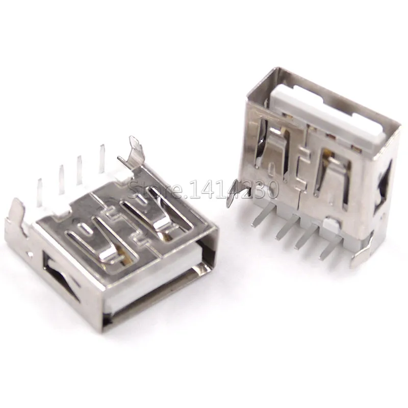 10Pcs USB Type A Standard Port Female Solder Jacks Connector PCB Socket USB-A type 90 Degrees Rimless