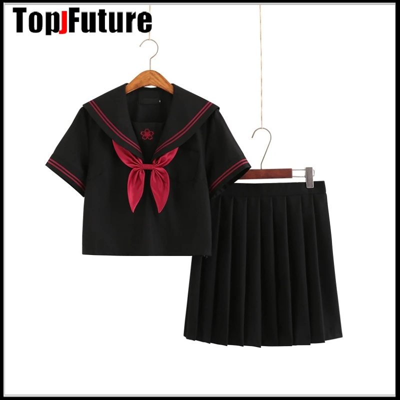 Uniforme escolar japonés con bordado para mujer, traje de chica mala, traje de sailor, traje de clase, top, camisa