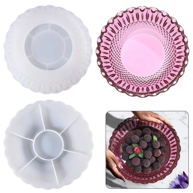 

DIY Crystal Epoxy Mold Large Lace Dish Fruit Storage Tray Silicone Mold Cake Stand Resin Molds Table Decoration Craft Tools