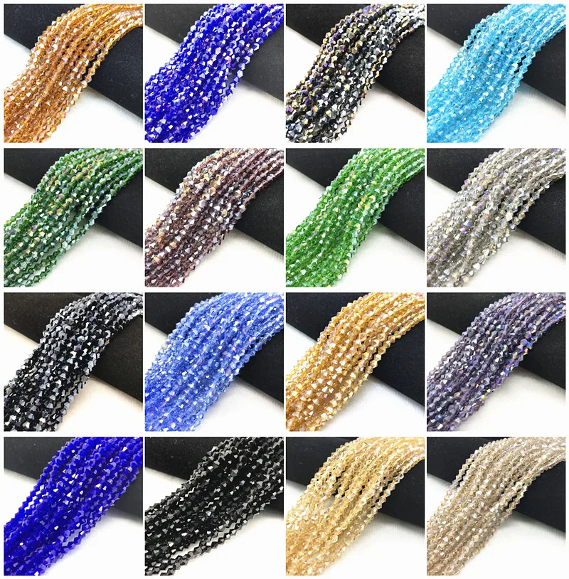 2 Strings 4mm Austrian Bicone Crystal Beads for Jewelry Making Bracelets DIY Supplies Mix Color Spacer Accessories