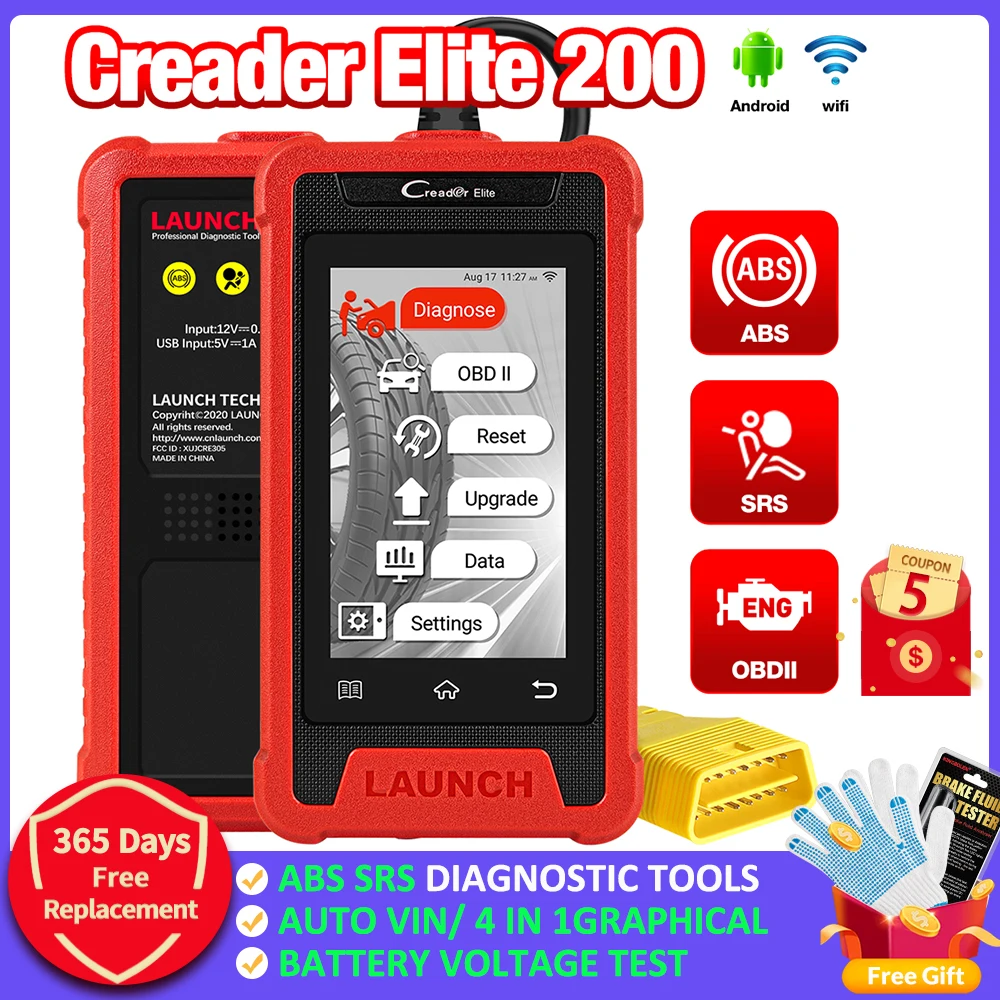 

LAUNCH X431 Elite CRE200 OBD2 Scanner Auto ABS SRS Diagnostic Tool Car EOBD OBDII Code Reader Scan Tool Multilingual Free updat