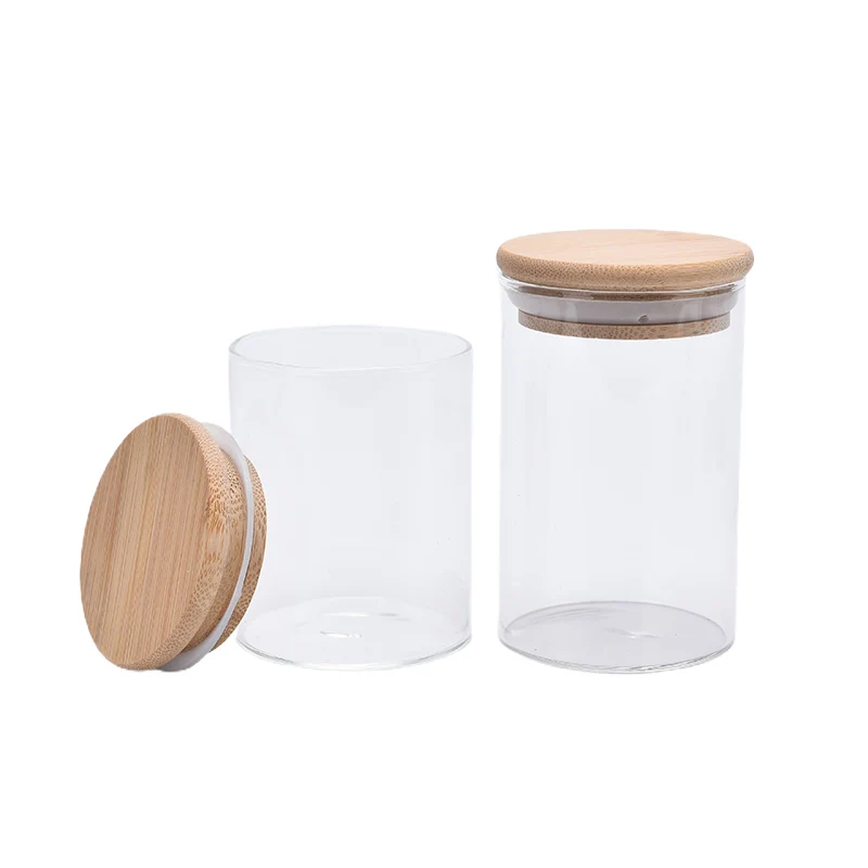 Glass Jar With Bamboo Lid Sealed Canister Food Storage Bottles Container Storage  Snacks Storage Bottles Candy Storage Jars