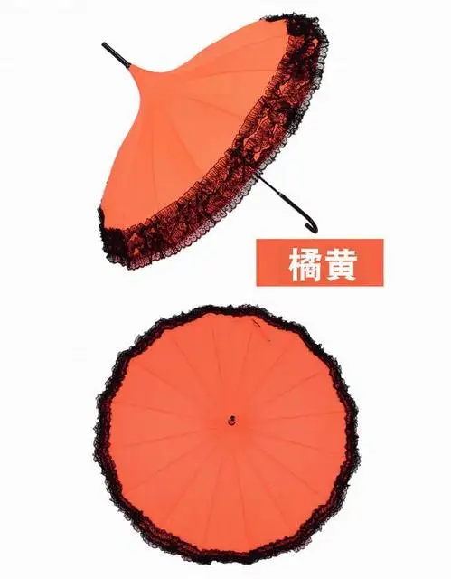 Lace Pagoda Umbrella for Lady, Long-Handle Umbrella, Fancy Sunny and Rainy Umbrellas, Parasols, 14 Colors, 20 PCs/Lot