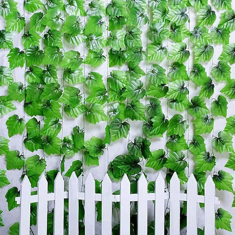 

12 Pcs 2M Artificial Hanging Vine Plant Leaves Plastic Home Garden Wall Wedding Decoration B99