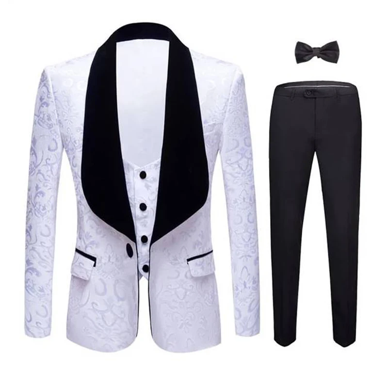 

2020 SKINNY White With Black Lapel Suits for Men Custom Made Terno Slim Groom Custom 3 Piece Wedding Mens Suit (Jacket+Pant+Vest