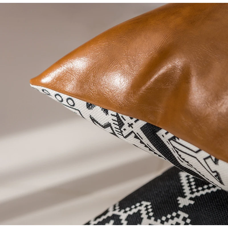 Medicci Home Cognac Leather Cushion Cover High End Itay Import Faux Leather Thick Brown Boho Modern Solid Pillow Case Bed Sofa