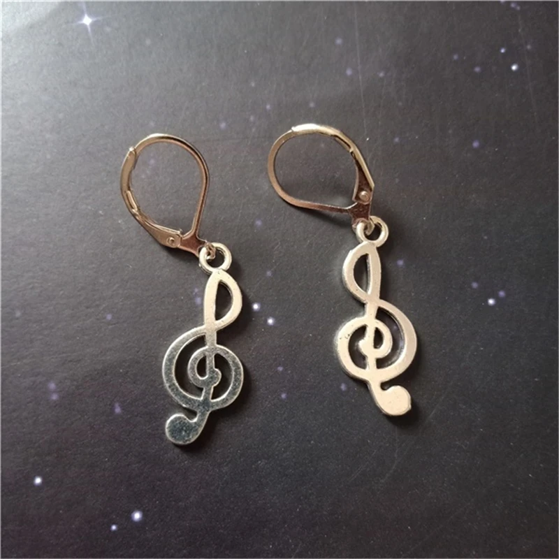 Music note Leverback Earrings Music Earrings Antique Silver Color Treble Clef Earrings Man Earrings Women Earrings