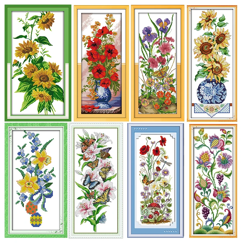 Flower Stamped Cross Stitch Kits Joy Sunday Sunflowers Vase Printed 11CT 14CT Counted Cross Stitch Kit Embroidery Needlework Set