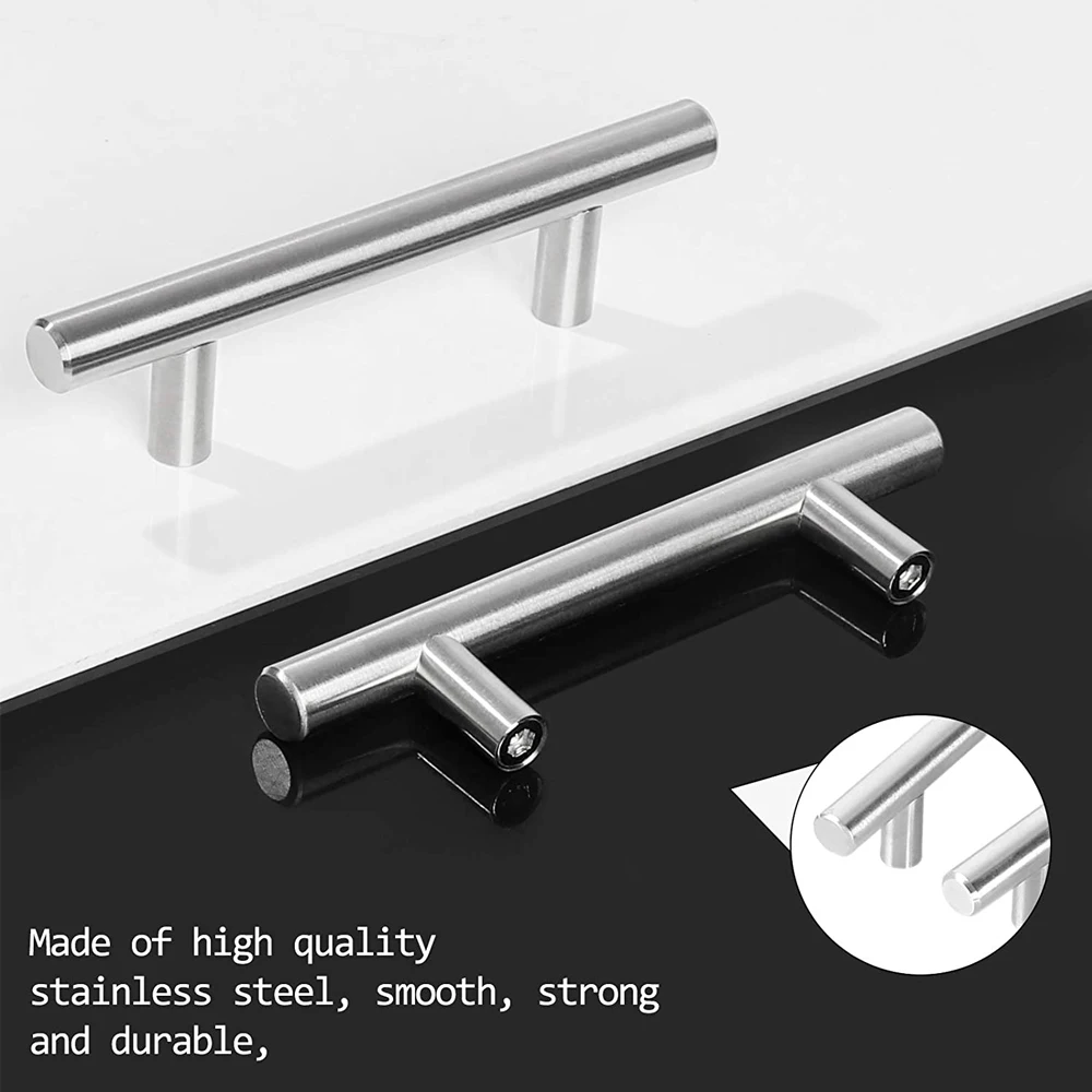 Furniture Handles Wardrobe Door Pull Stainless Steel Drawer Handle T Bar Straight Kitchen Long Cabinet Closet Knob Black Silver