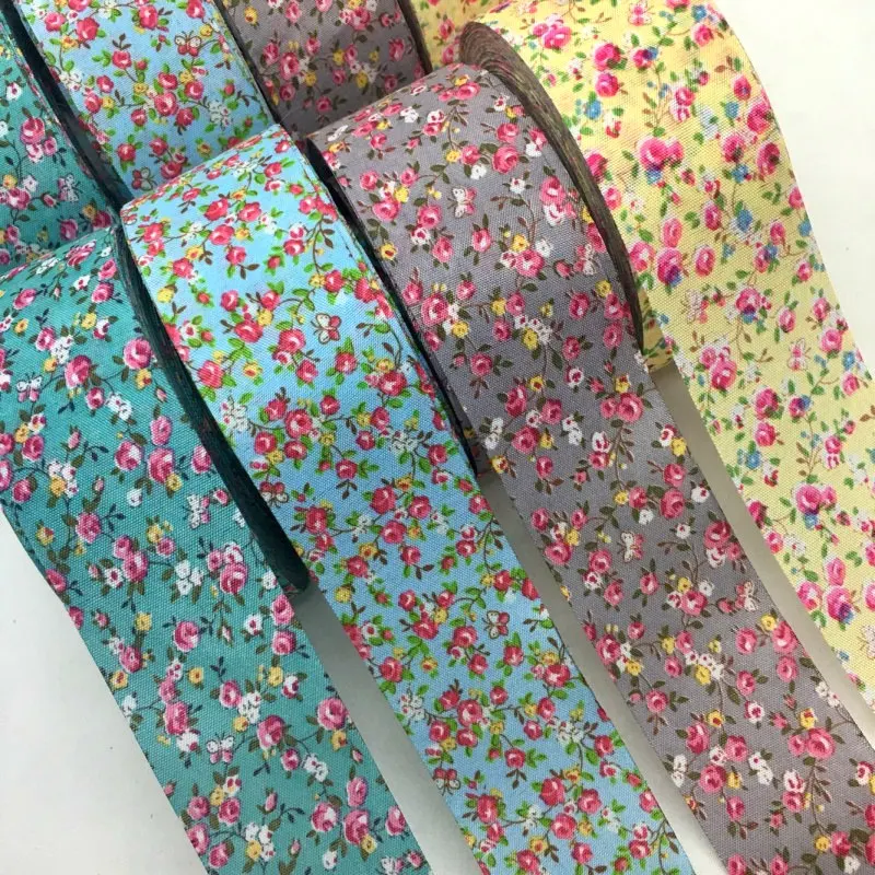 1.5cm 3cm 4cm 10Y Flowers Cloth Printed Fabric Ribbon for Textile Sewing  Bias Binding Handmade DIY Craft Gift Floral Packing