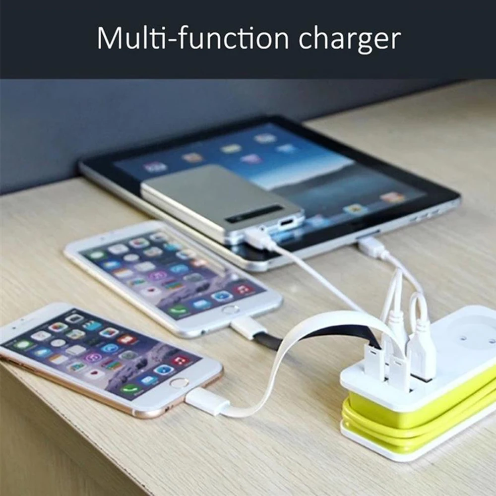 Travel Extension Socket Outlet  Power Strip Portable EU Plug Surge Protector with 4 USB