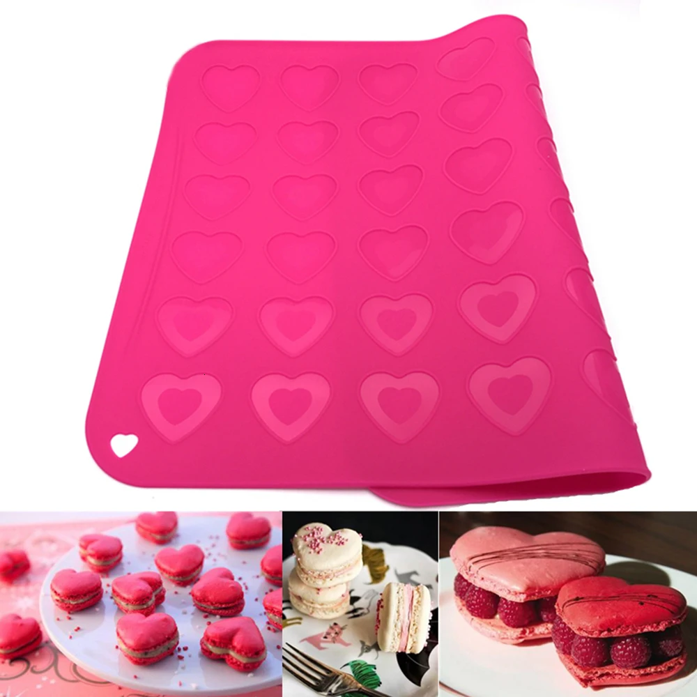 

42 Hearts Shape Macaron Molds Food Grade Silicone Bakeware Muffin Oven Pad Baking Tray Liner Fondant Cake Pastry Mat Kitchen Gad