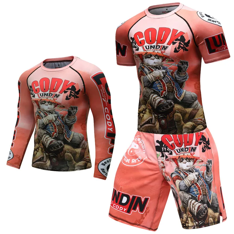 Boxing Set Compression Jersey Pants 3D orangutan Printing Rashguard KickBoxing Tight T-Shirts Trousers Muay Thai MMA Fightwear