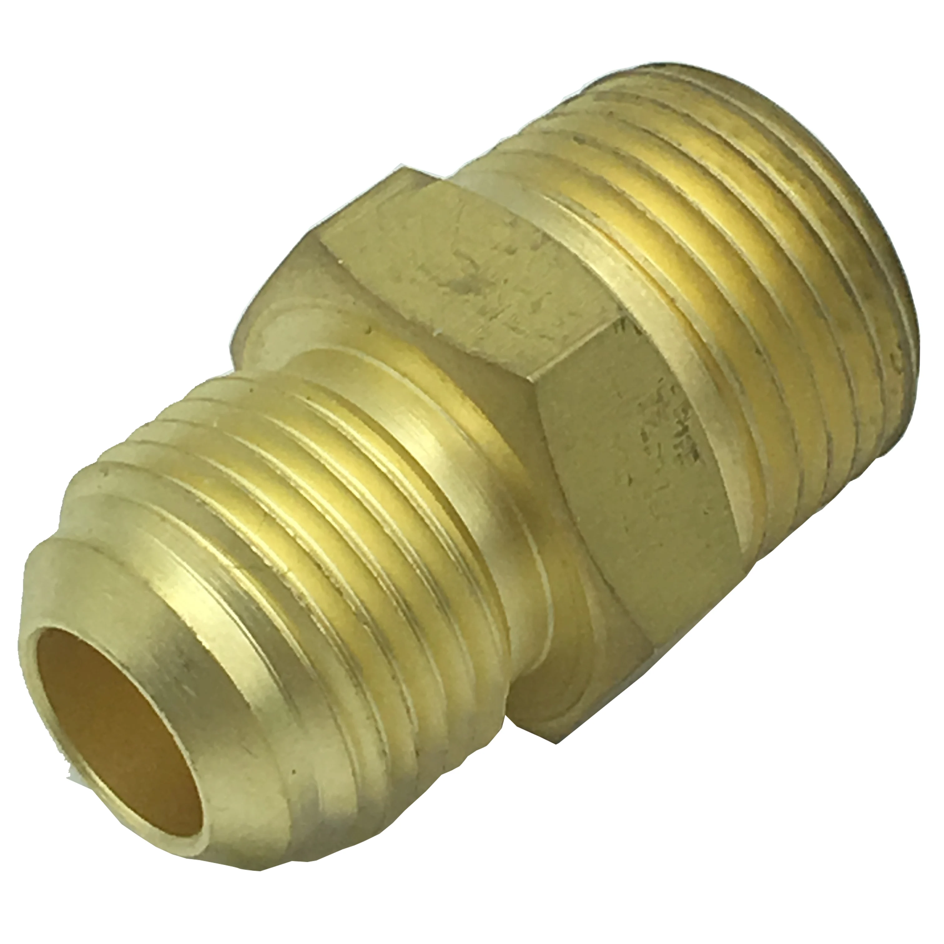 

Male SAE flare to Male Taper NPT brass union is adapter between refrigerant pipe thread and vessel thread or relief valves