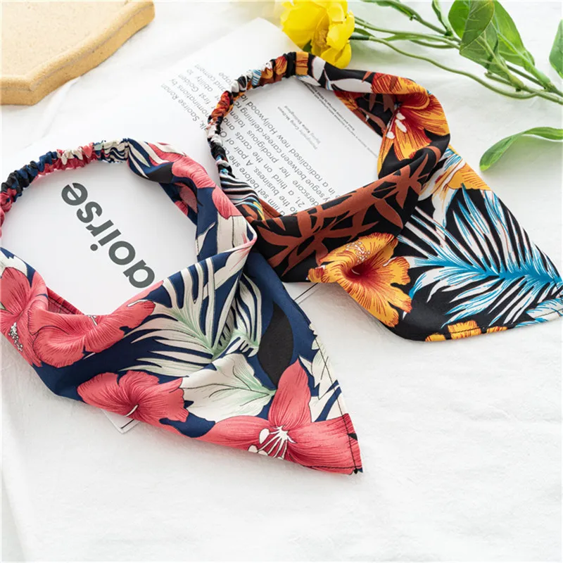 Ruoshui Woman Boho Bandannas Girls Floral Triangle Hair Scarf Turban Women Elastic Hairband Hair Accessories Headwear Ornament