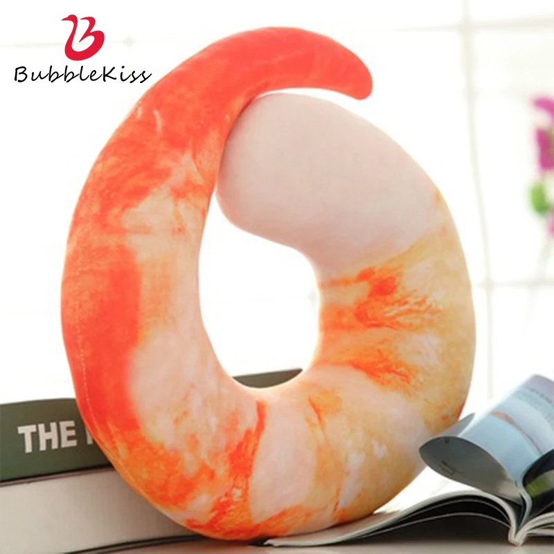 Bubble Kiss Creative Plush Peeled Prawns Pepper Eggplant Croissant Stuffed Animals Plush U Neck Pillow Shrimp Cushion Kids Toys