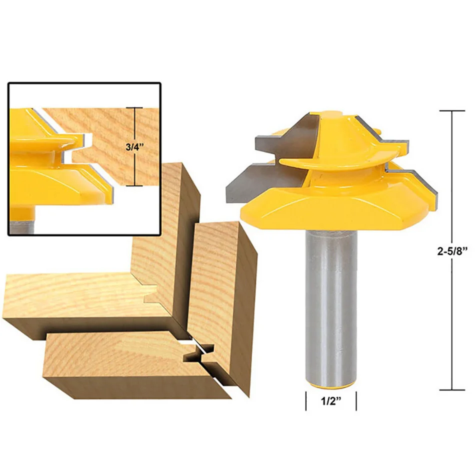 1/2 45 Degree Width Woodworking Drill Bit Woodworker Lock Miter Router Bit Shank Tenon Cutter Woodwork Milling Cutters