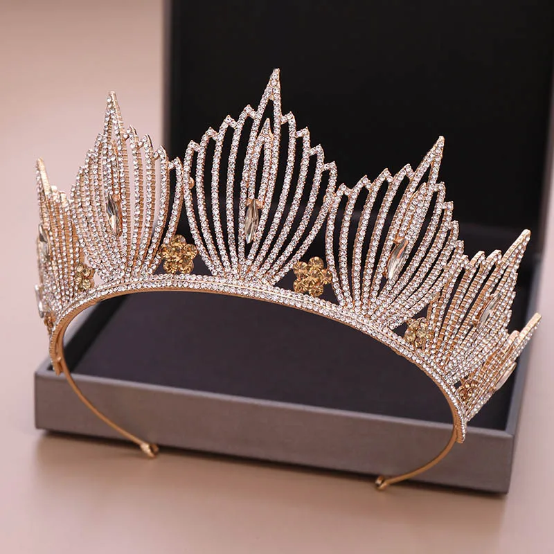 

High Fashion Gold/Silver Color Rhinestone Tiara Crown Princess Bridal Bride Wedding Hair Jewelry Birthday Gift for Women Girl