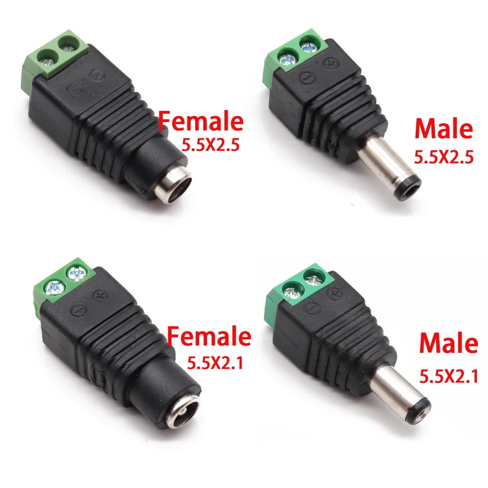 New DC Power Socket 5.5X2.1,5.5X2.5 mm 12V DC Power Interface Male And Female Plug Connector Special Wholesale