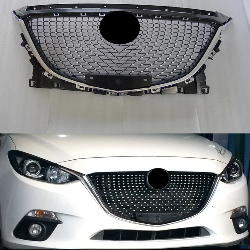 Car Front Bumper Grille For Mazda 3 Axela 2014 2015 2016 Diamond Mazda3 Replacement Exterior Upper Vent Hood Air Splitter Grill