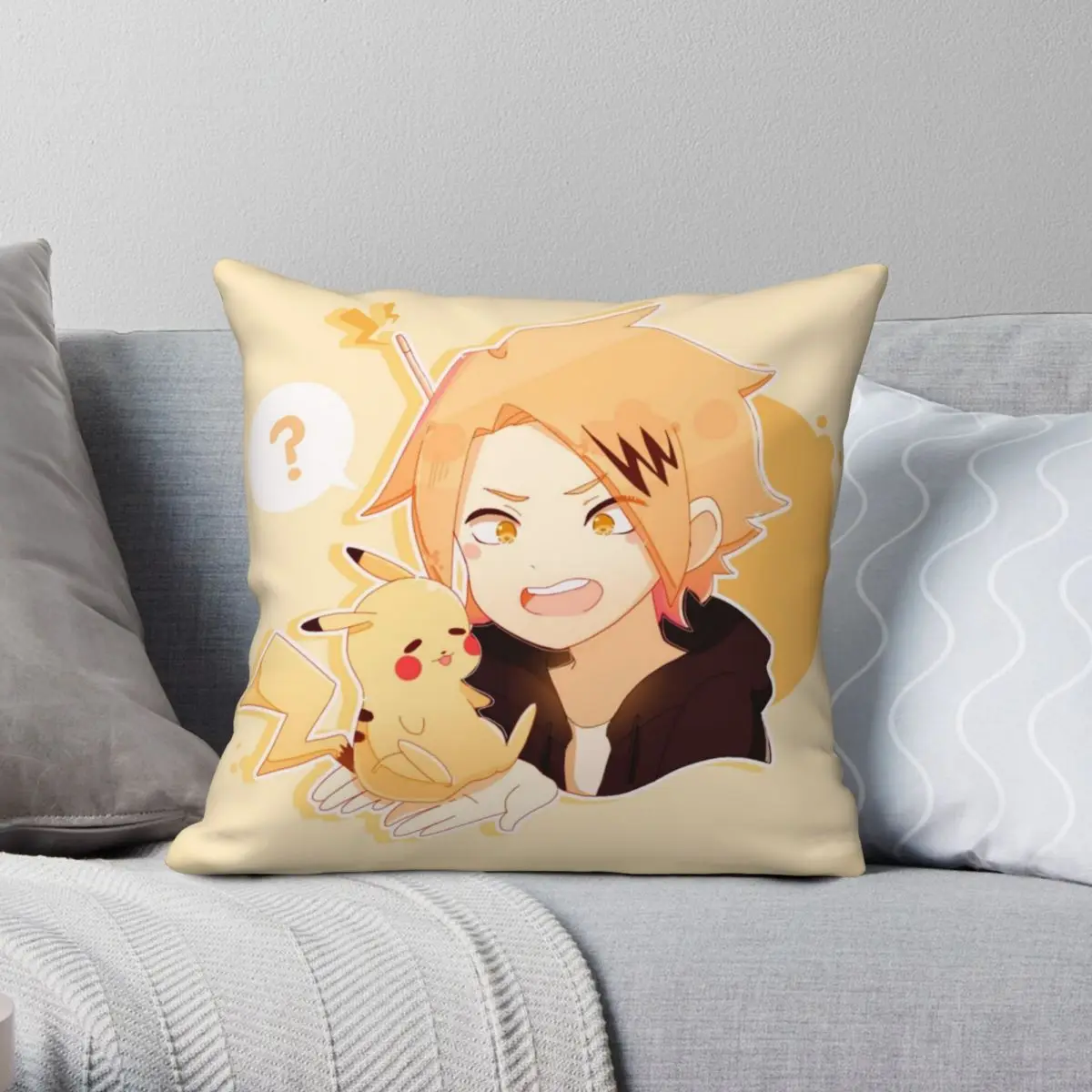 Cute Denki Kaminari Square Pillowcase Polyester Linen Velvet Printed Zip Decor Pillow Case Car Cushion Cover 18