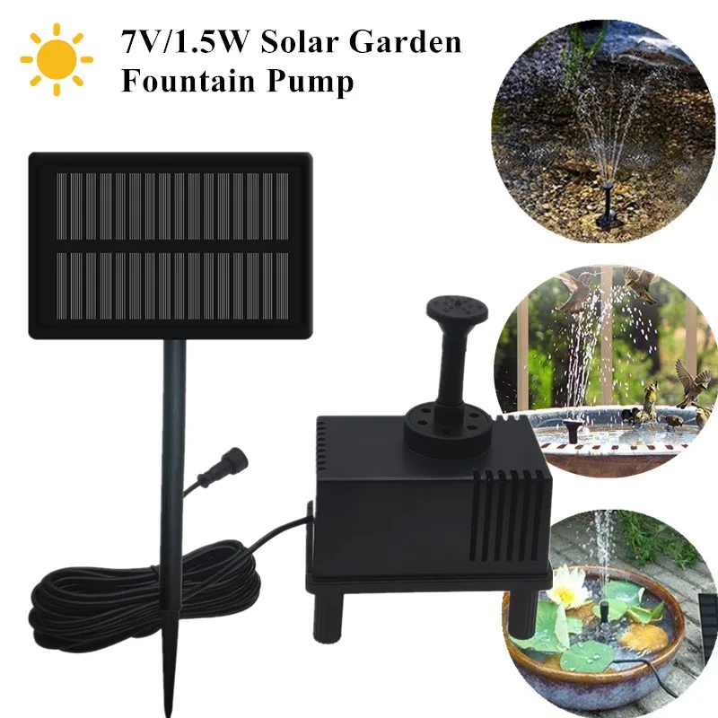 

1.5W 7V Solar Garden Fountain Pump Solar Fountains Waterfalls Power Bird Fountain Powered Water Pump Birdbath Fountain 40%off