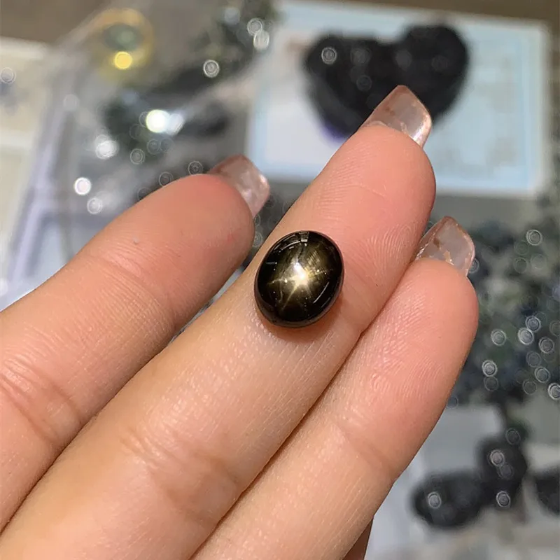 100% Natural Black Star Sapphire Loose Gemstone Oval Shape Genuine VS Loose Stone