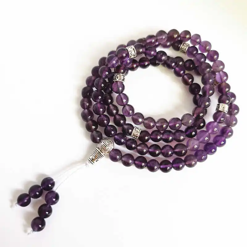 Natural Amethyst Bracelets for Pisces Girls 6mm 108 Beads Healing Crystal Meditation Mala BRO965