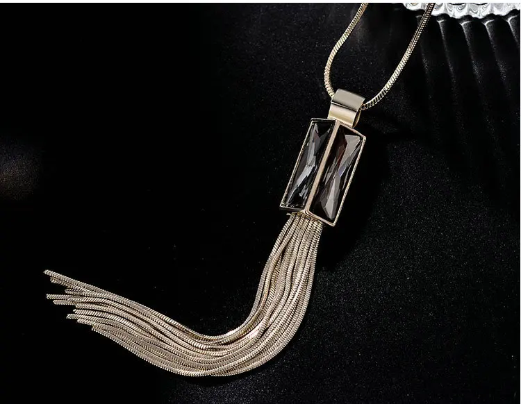 BYSPT Vintage Geometrical Crystal Pendant Necklace Elegant  Tassel Sweater Chain OL Long Necklace Jewelry Female Accessories