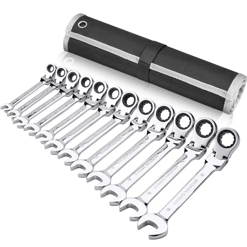 Flexible Ratcheting Combination Wrench Set,Key Wrench Ratchet Spanner Metric Hand Tool Sets,Car Repair Tools with Carrying Bag