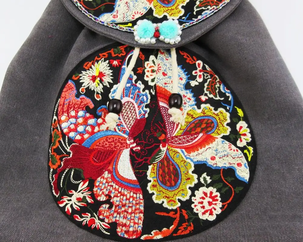 Tribal Vintage Hippie Colorful Travel Backpack Bag For Women Embroidery Pom Charm Hmong Ethnic Bohemian Boho Rucksack SYS-569