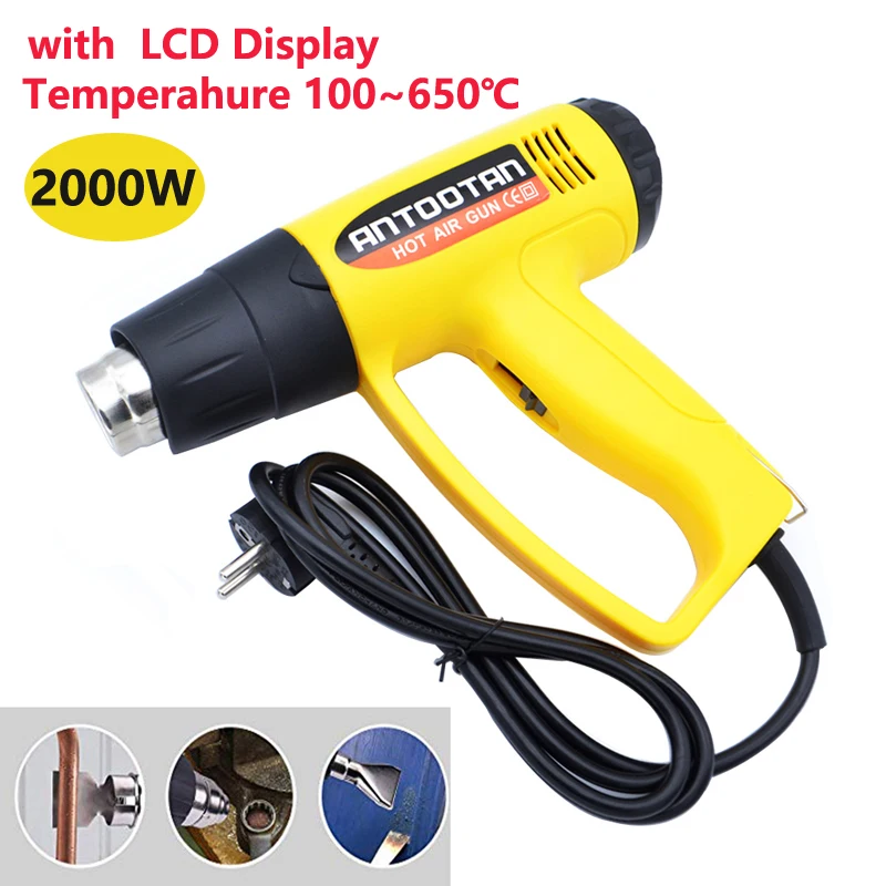 220V EU Industrial Electric Hot Air Gun 600 Degree LCD Display  Thermoregulator Heat Guns Shrink Wrapping Thermal Heater