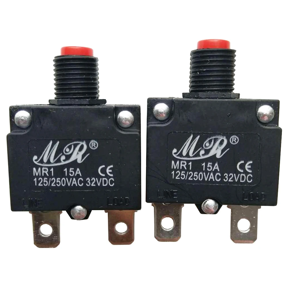 MR1 Overcurrent Circuit Breaker Overload Protector for Small Motor 15A 32VDC, 6-Pack