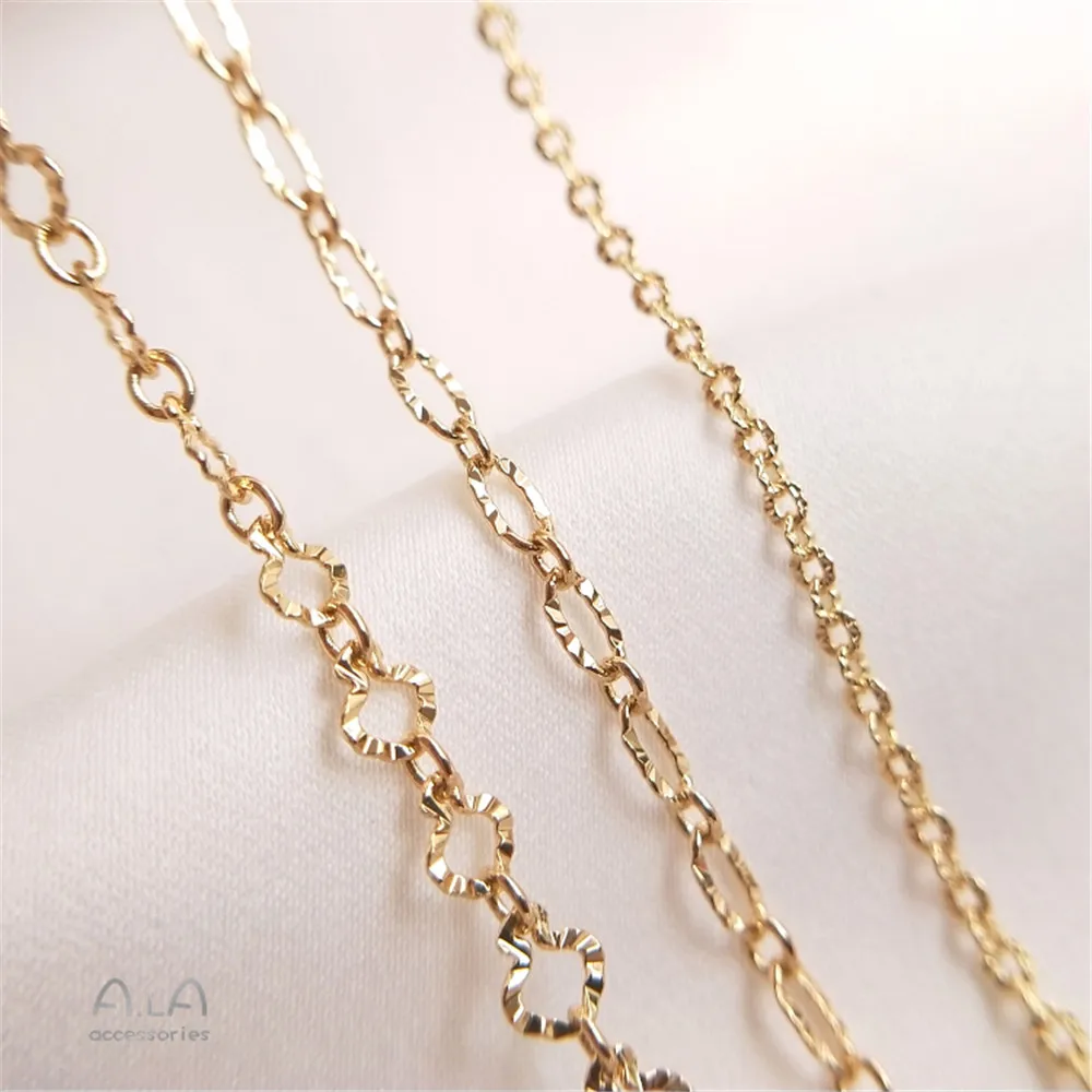 14K Gold Plated Embossed O chain batch flower love chain pattern long O chain DIY first jewelry chain loose chain