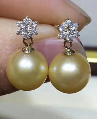 

Free Shipping charming gorgeous 9-10mm SouthSea pearl earring new solid gold