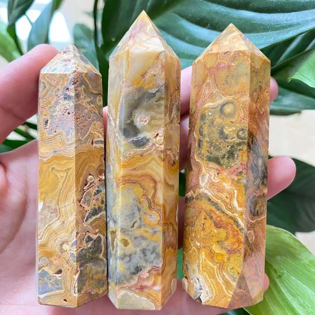 

Natural Crazy Agate Stone Little Column Crystal Energy Ore Home Office Decoration Craft Gifts Mineral Reiki Healing70-90mm