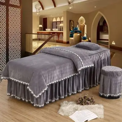 Ensemble de literie en velours chaud pour salon de beauté, utilisation épaisse du spa de massage, linge de lit, housse de couette, jupe de lit, drap de couette, hiver, 4 pièces