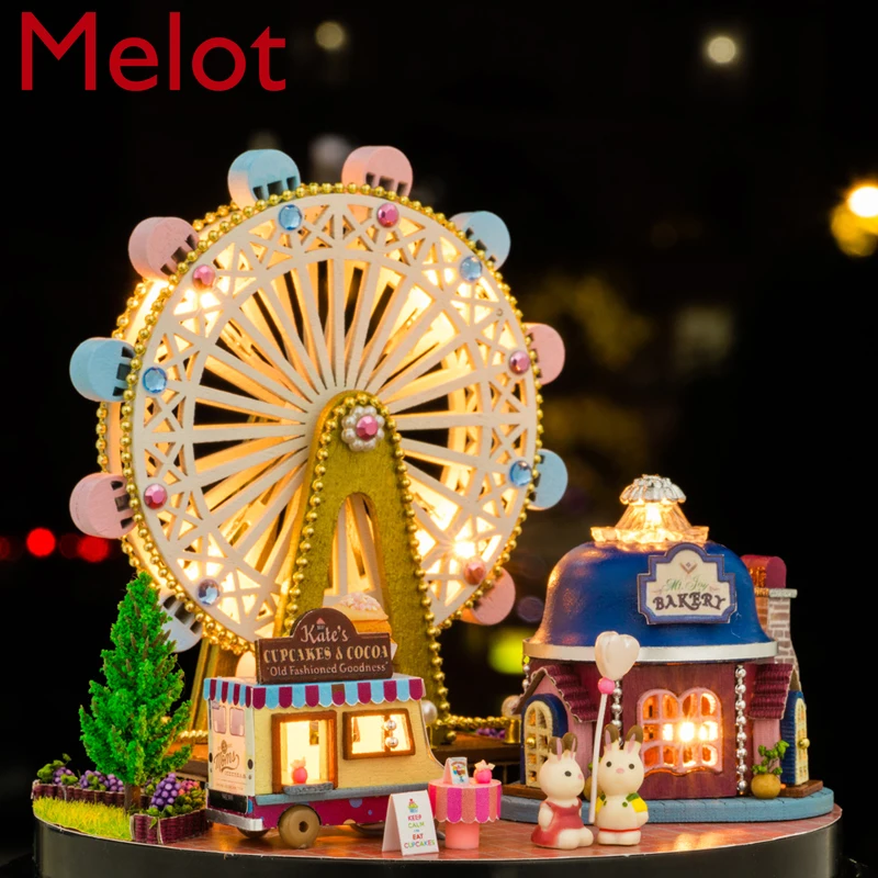 Handmade Music Box Music Box Ferris Wheel DIY Wooden House Children Girl Creative for Girls Holiday Birthday Gift