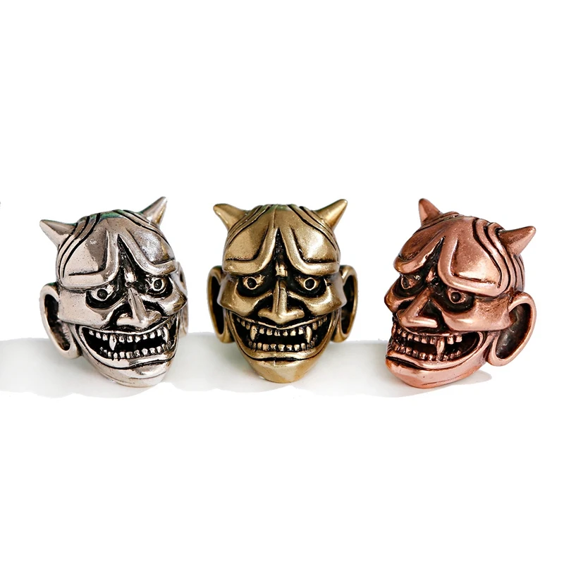 Ethnic Bronze Demon Head Beads Vintage Copper Beads For Making Paracord Rope Bracelet Accessories Survival