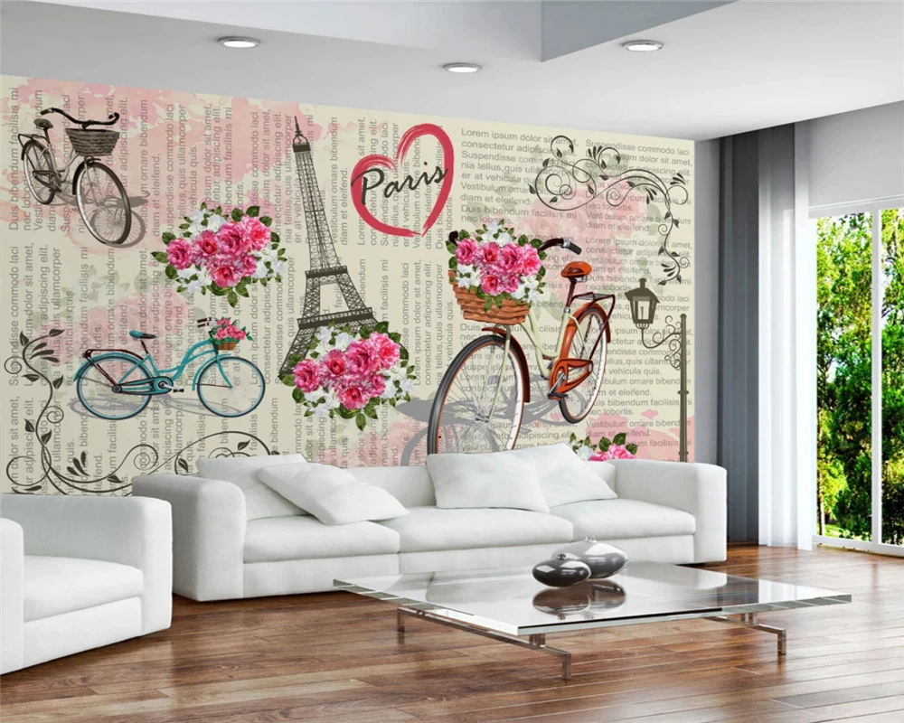 beibehang wall paper Customized new modern minimalist Nordic classic bicycle flower mural background papel de parede wallpaper