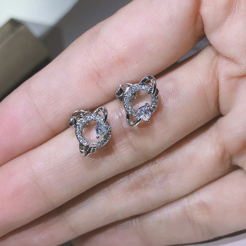 925 Sterling Silver Exquisite Cupid's Arrow Zircon Stud Earrings Women's Christmas Gift Hearts & Arrows Jewelry Gift
